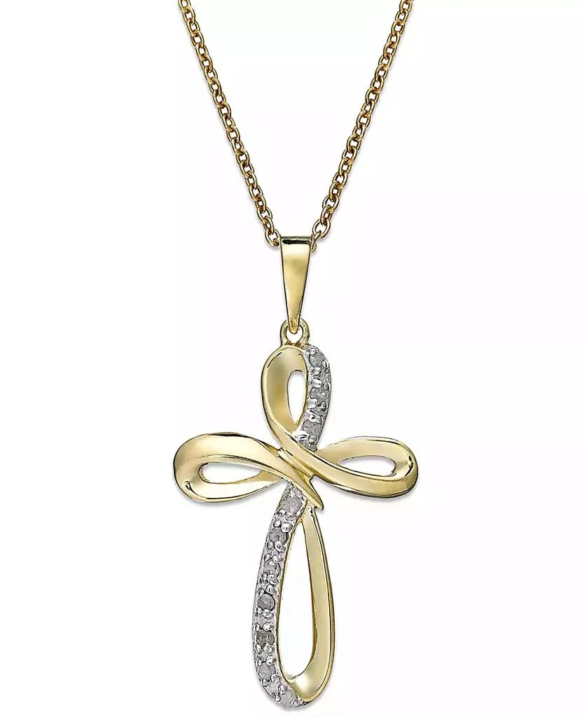 Macy's Diamond Cross Pendant Necklace in 18k Gold over Sterling Silver (1/10 ct. t.w.) 1