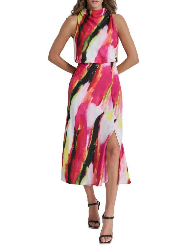 DKNY Draped Brushstroke-Print Midi-Dress 1
