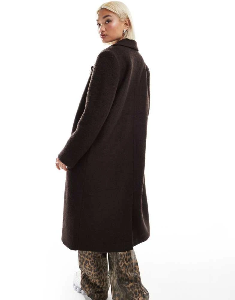 Monki Monki tailored double breasted longline coat in brown 4