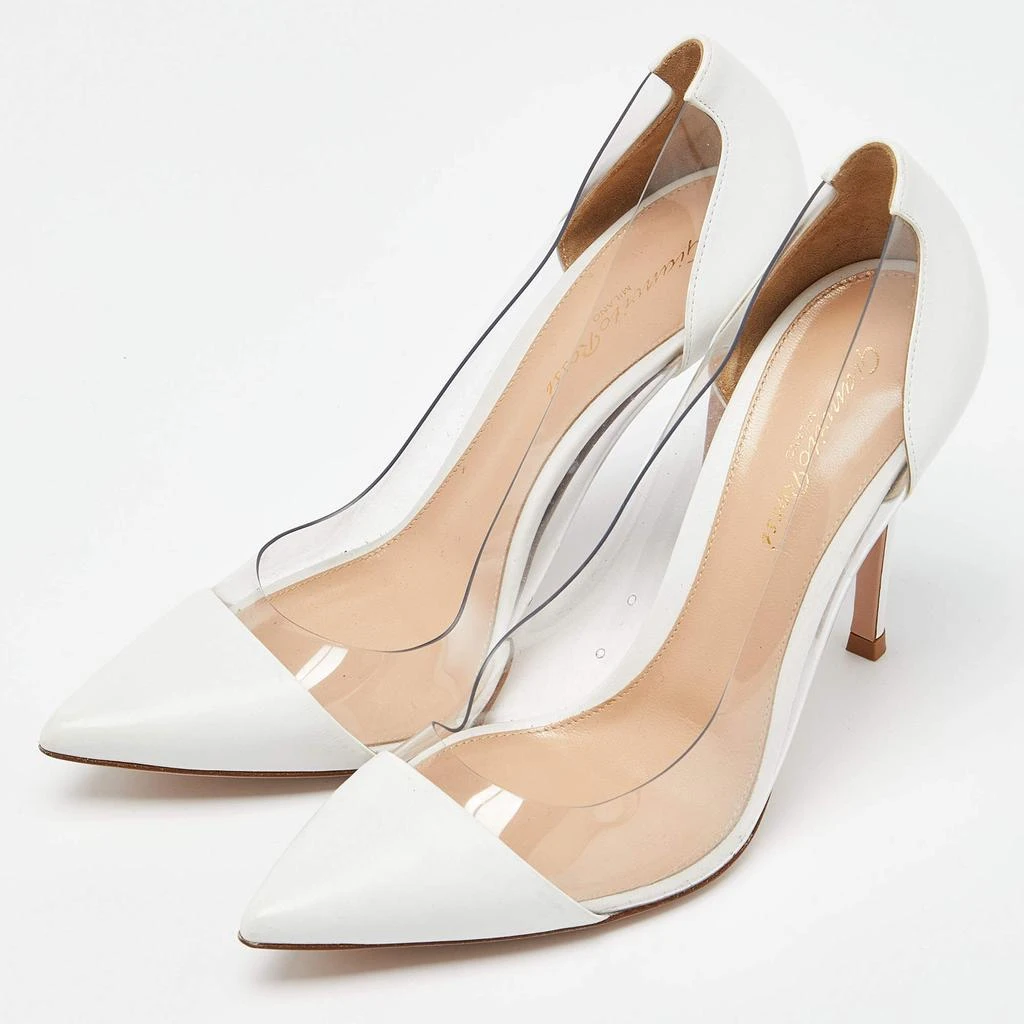 Gianvito Rossi Gianvito Rossi White Leather and PVC Plexi Pointed Toe Pumps Size 38 2