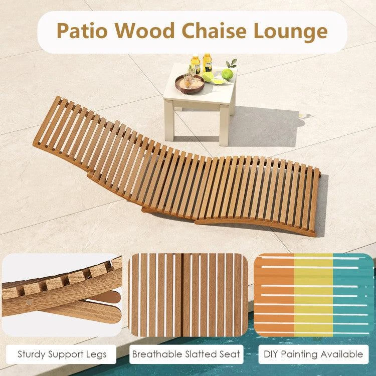 Hivvago Teak Wood Patio Folding Chaise Lounge Chair with Slatted Seat 5