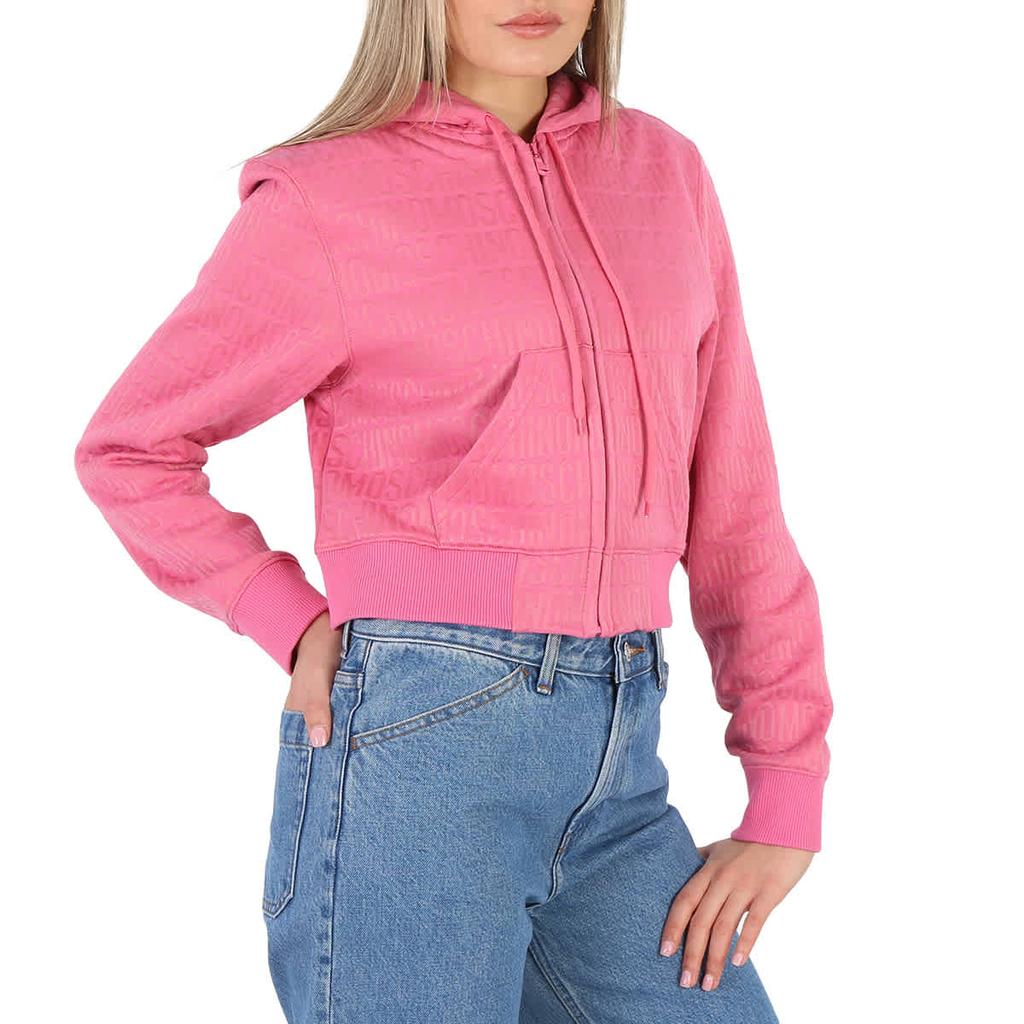 Moschino Ladies Pink All-Over Logo Short Sweatshirt