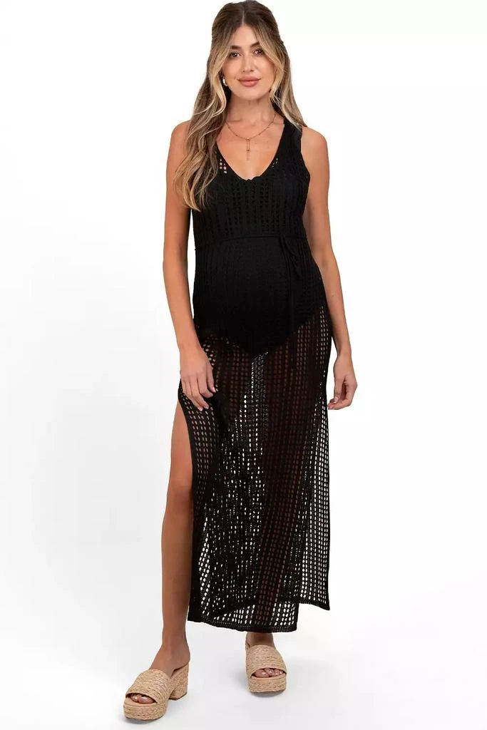 Pinkblush Maternity Mocha Crochet V-Neck Side Slit Cover Up