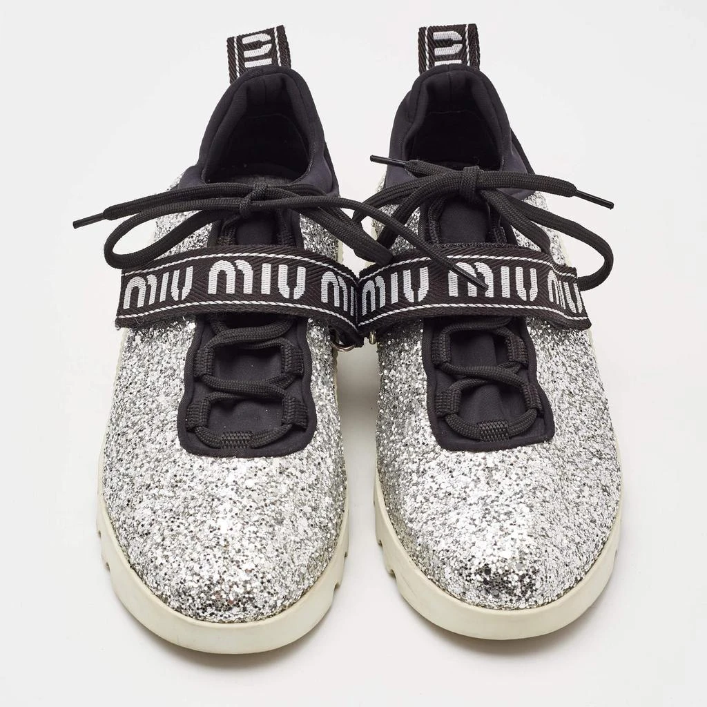 Miu Miu Miu Miu Silver Fabric and Glitter Lace Up Sneakers Size 37 3