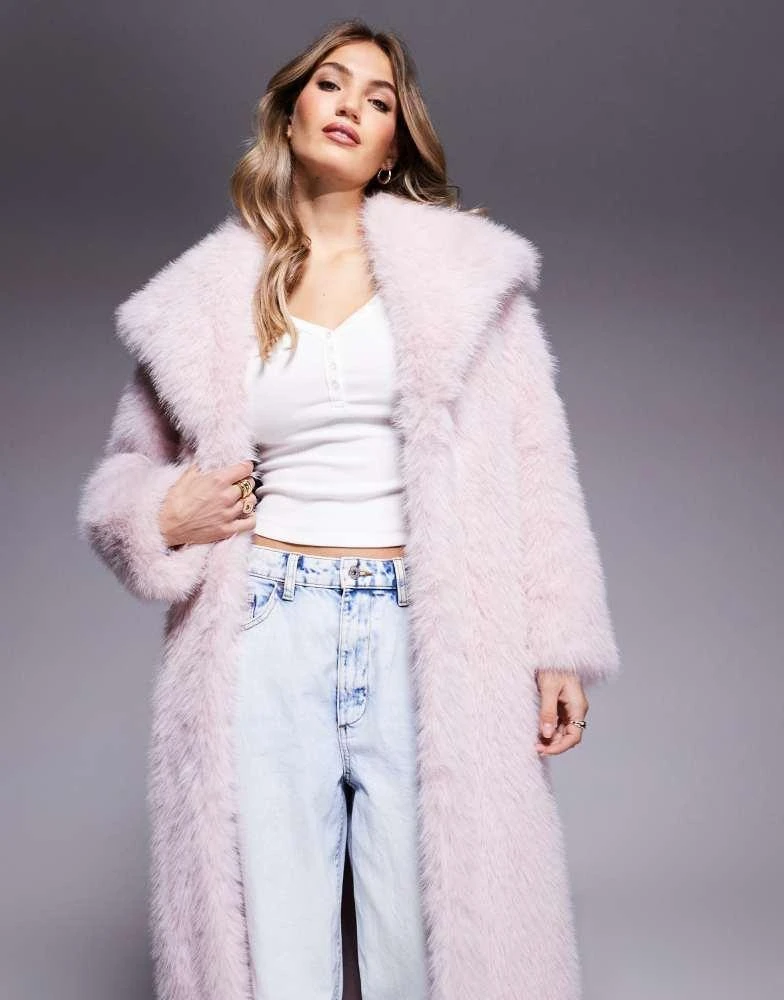 River Island River Island longline faux fur coat in light pink 3