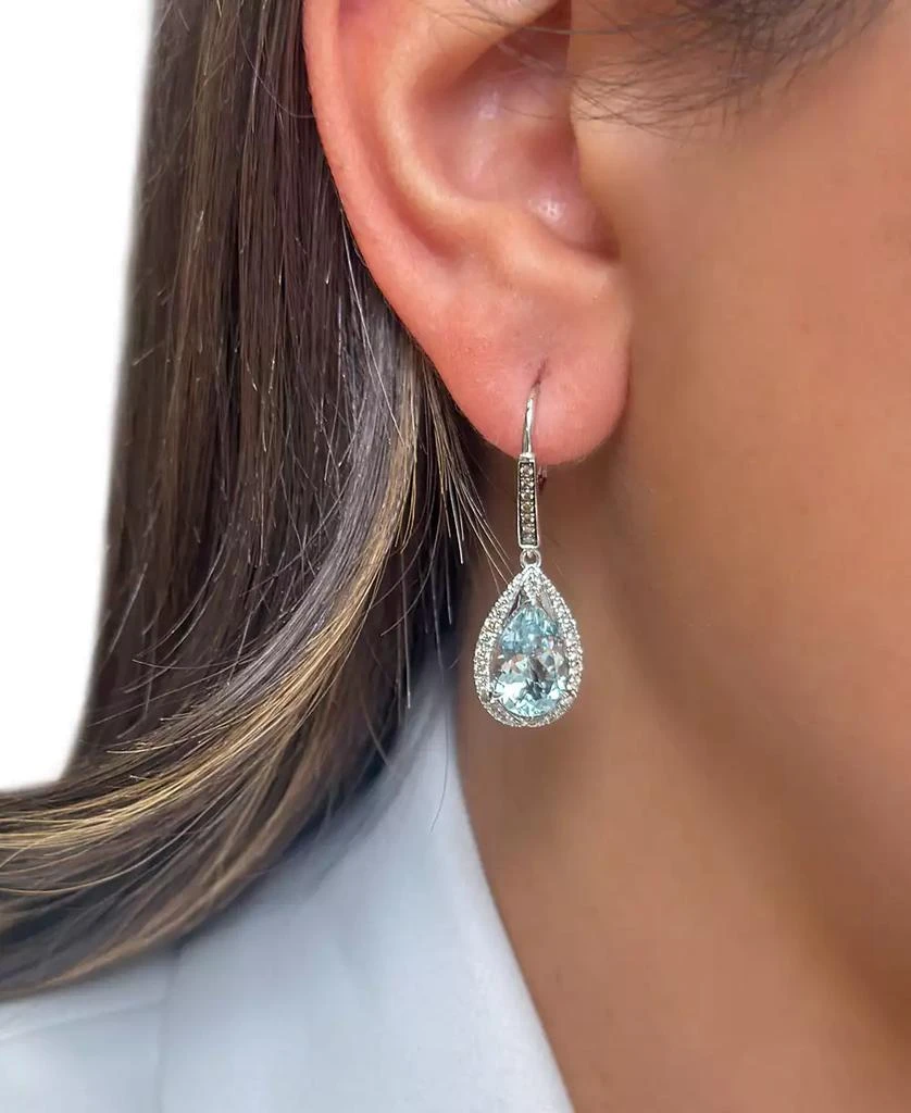 Le Vian Sea Blue Aquamarine (4-5/8 ct. t.w.) & Diamond (1/2 ct. t.w.) Pear Halo Leverback Drop Earrings in 14k White Gold 2