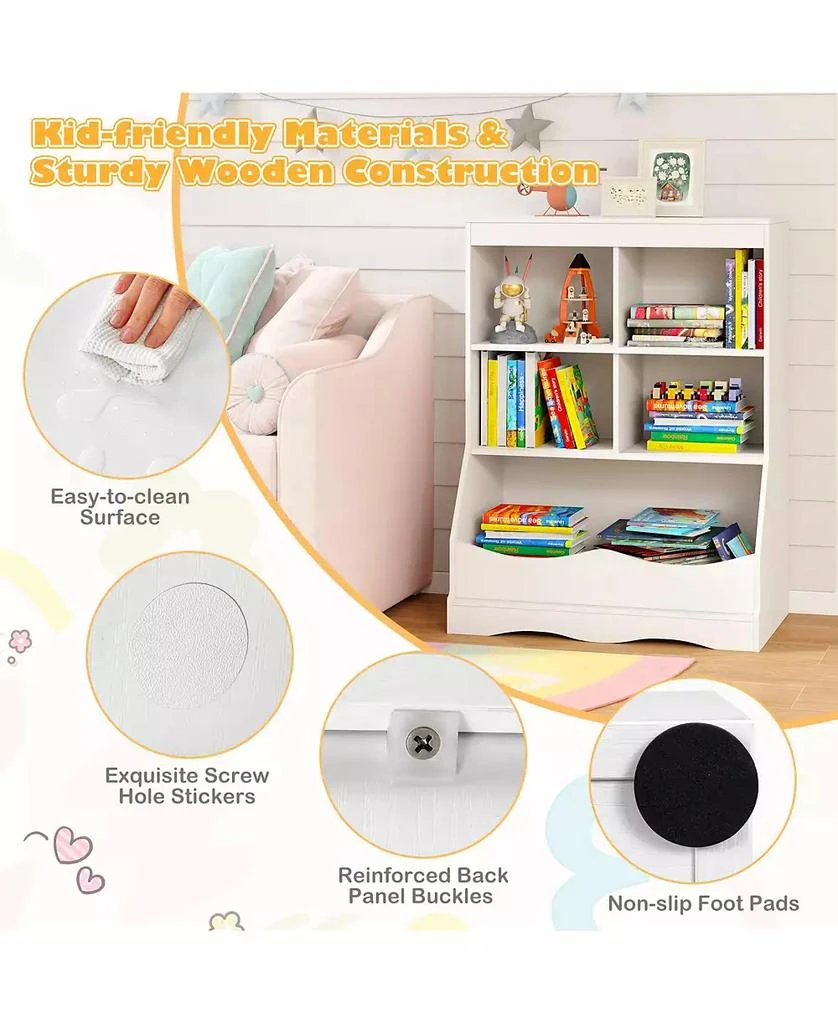 GOUUN 34.5" Kids Bookshelf with 5 Bins for Playroom and Living Room 6