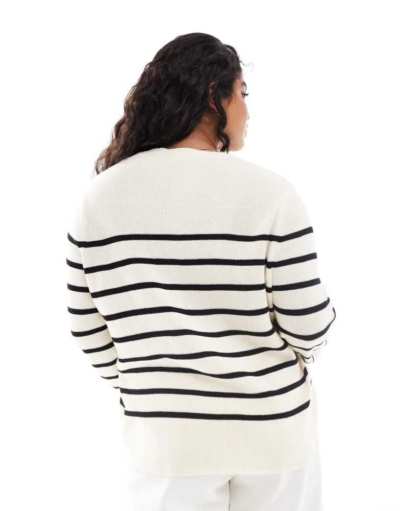 Mango Mango curve striped lightweight jumper in white 3