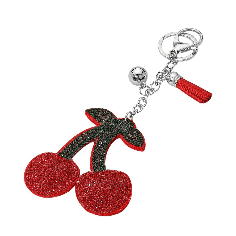 FASHNZFAB Bling Studded Cherry Keychain Bag Charm 2