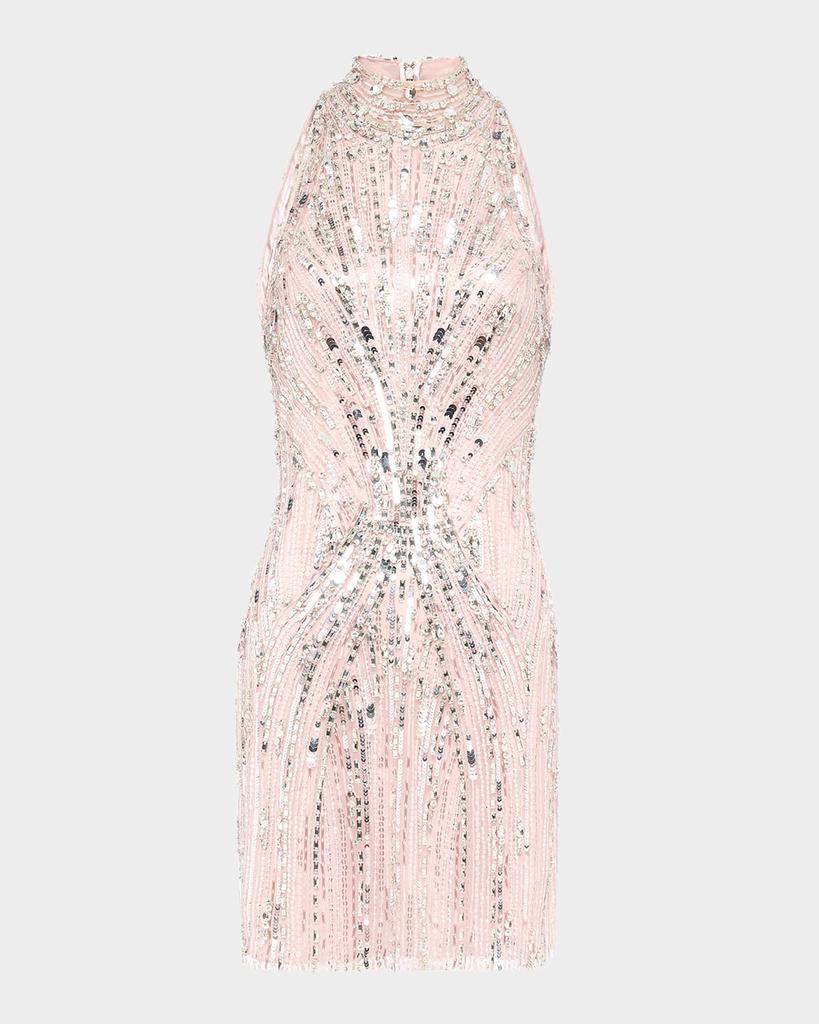 Jenny Packham Rebel Halter Crystal Sequined Mini Dress