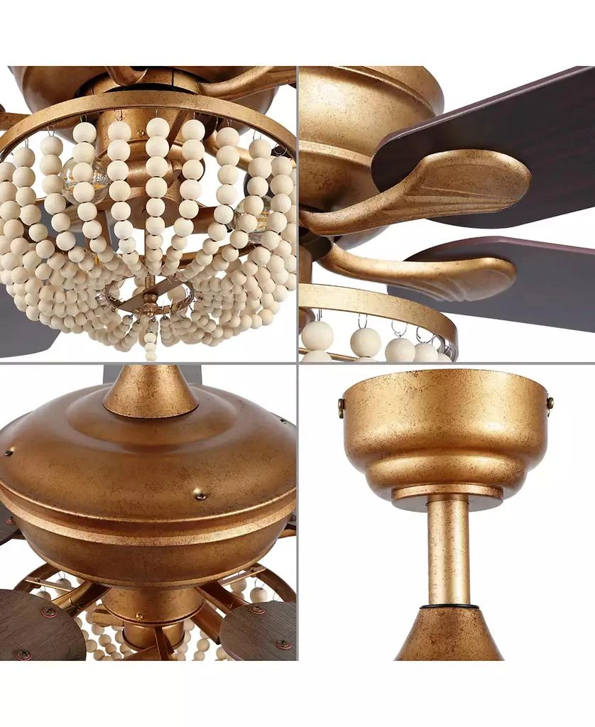 JONATHAN Y Erin 52" 3-Light Rustic Farmhouse Iron, Wood Bead Mobile-App, Remote-Controlled LED Ceiling Fan 4