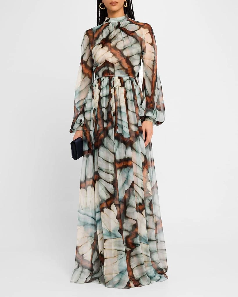 Oscar de la Renta Butterfly Chiffon Long-Sleeve Maxi Dress 2