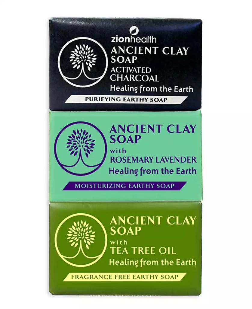 Zion Health Charcoal + Rosemary Lavender + Tea Tree Clay Soap Bundle 6 oz each