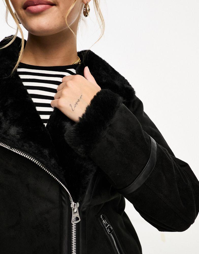 Pull&Bear Pull&Bear faux fur trim oversized  aviator in black