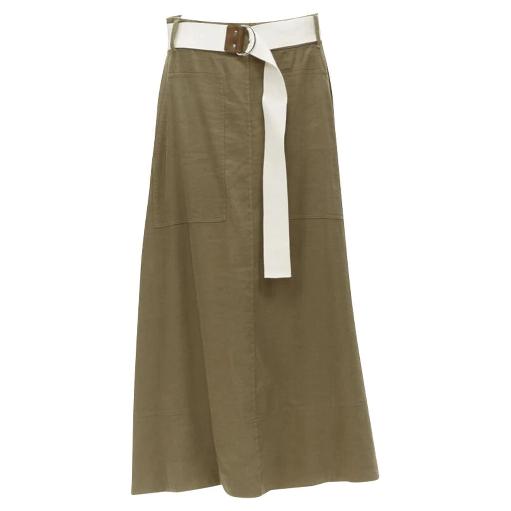 Tibi safari linen blend belted wrap midi skirt 1