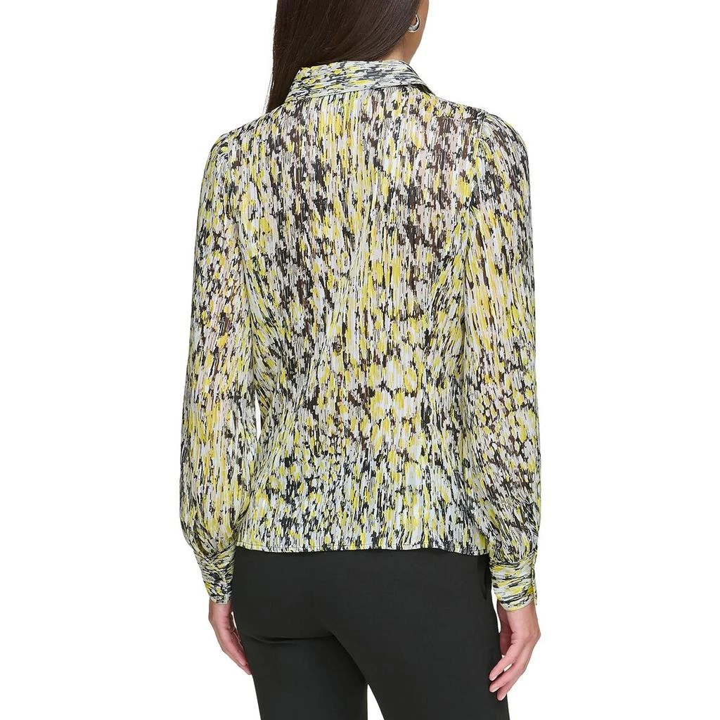 DKNY Womens Sheer Abstract Print Button-Down Top 2