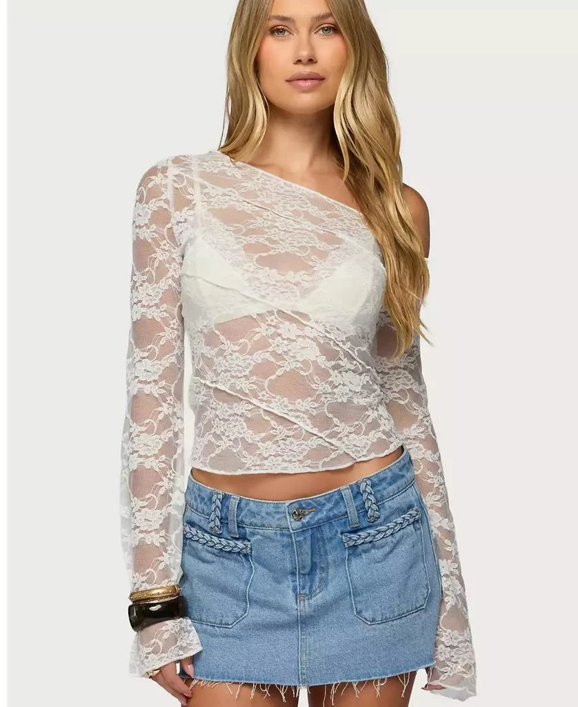 Edikted Women
s Stitched Sheer Lace Off Shoulder Top