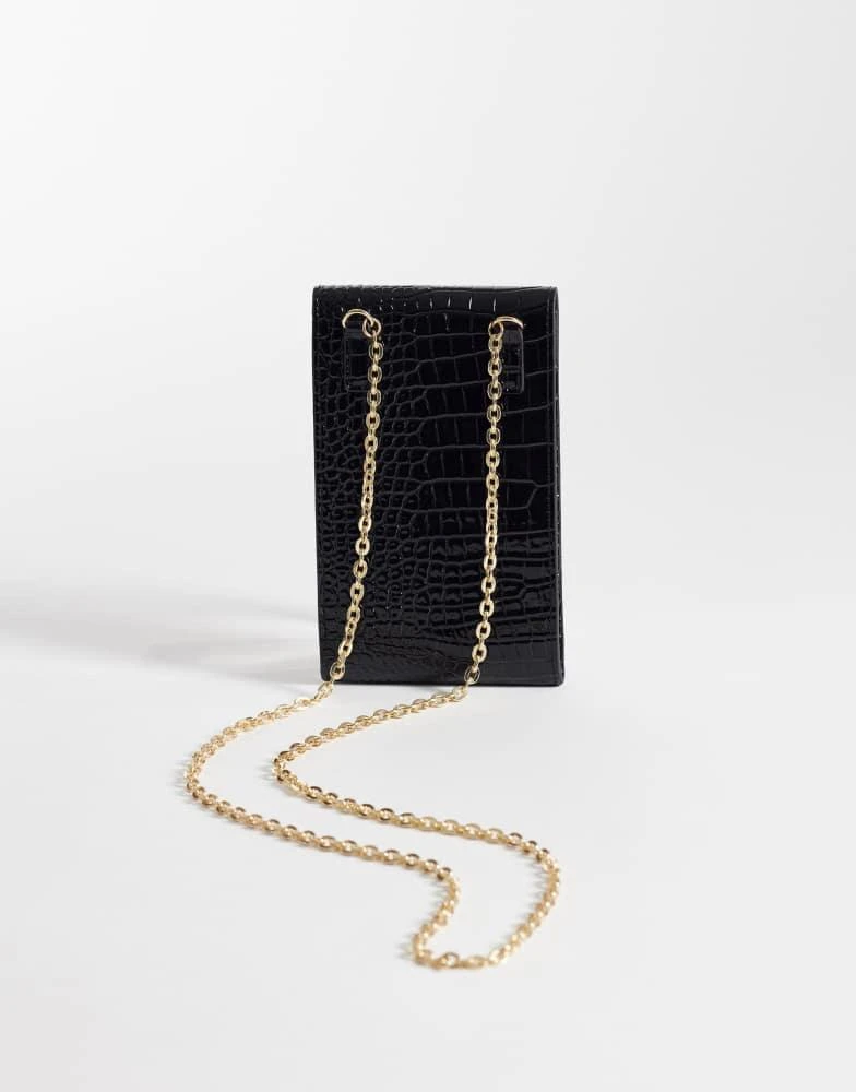 Mango Mango cross body phone pouch in black croc print 4