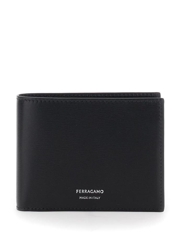 Salvatore Ferragamo 'Florence' Black Bi-Fold Wallet With Logo Lettering On The Front In Leather Man