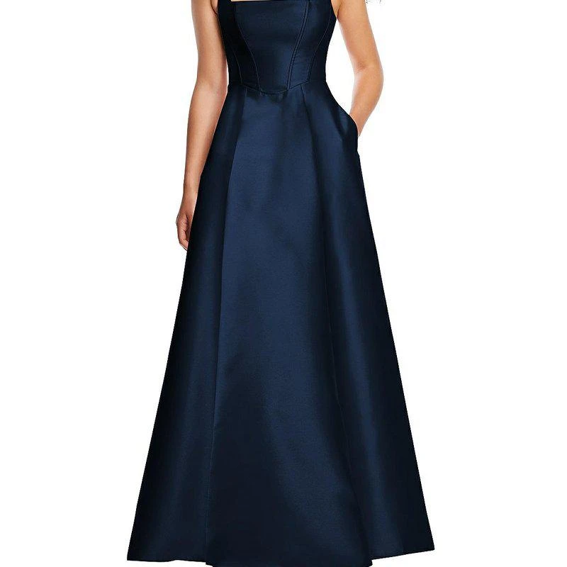 Alfred Sung Boned Corset Closed-Back Satin Gown with Full Skirt and Pockets D844 1