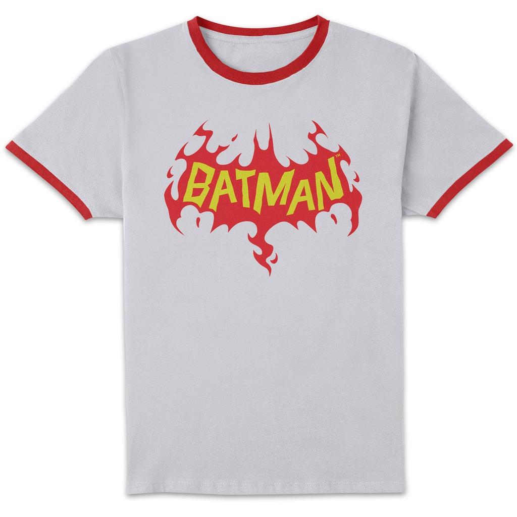 DC Comics DC Comics Batman Flame Unisex Ringer T-Shirt - White/Red