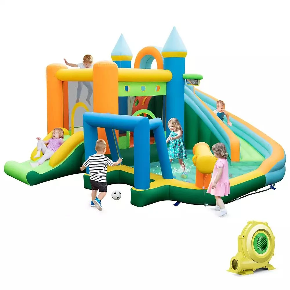 Slickblue Inflatable Water Slide with Dual Slides and Splash Pool Bounce House with 735W Blower