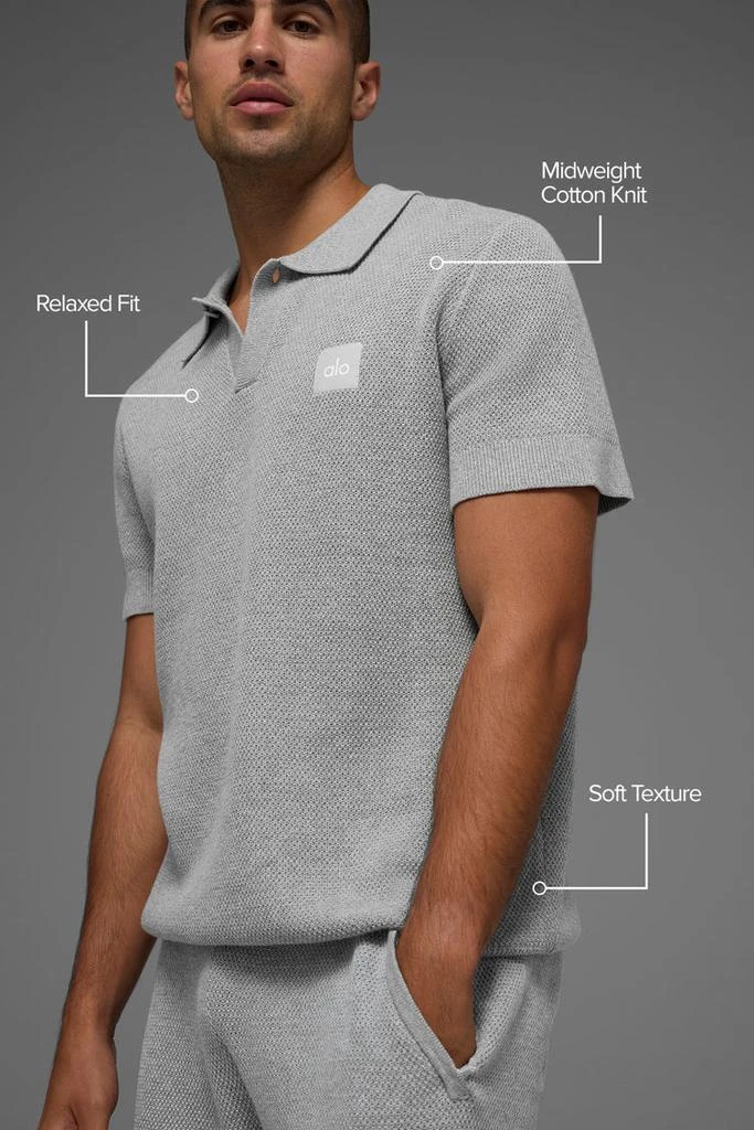 Alo Sports Club Sweater Knit Polo - Athletic Heather Grey 2