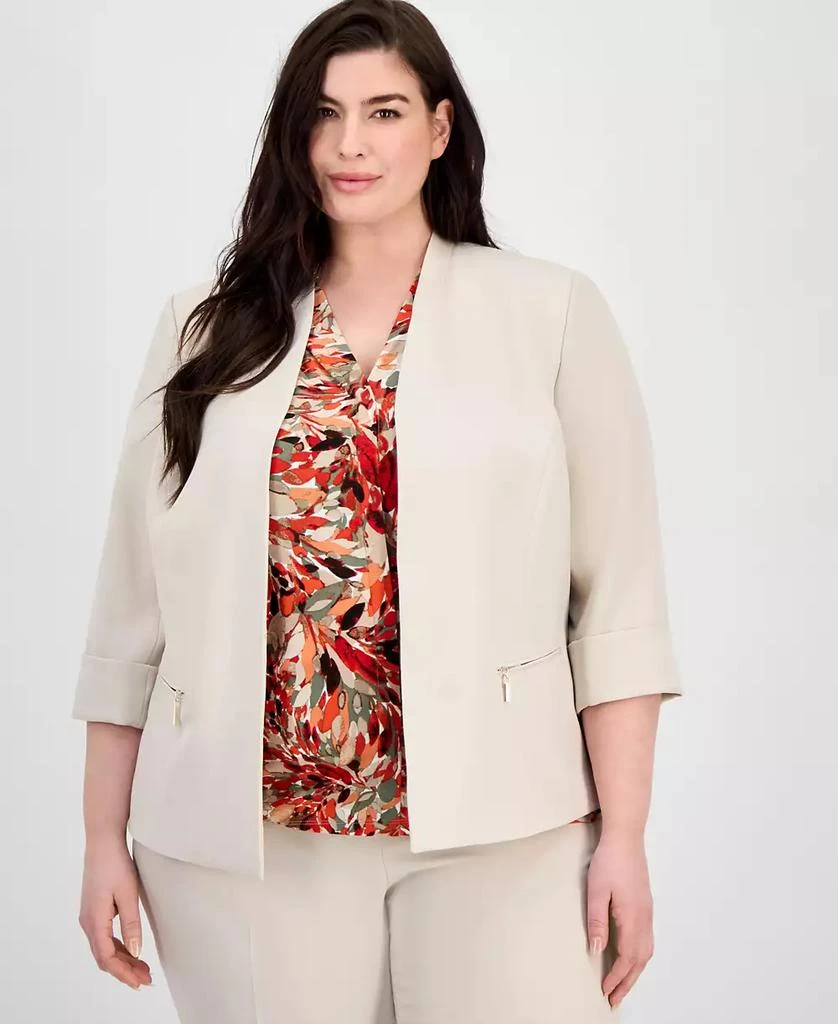 Kasper Plus Size Zip-Pocket Cuffed 3/4-Sleeve Blazer 1