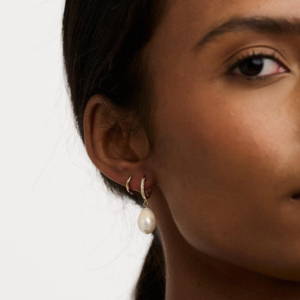 Orelia London Pearl Drop Pavé Huggie Hoop Earrings 3