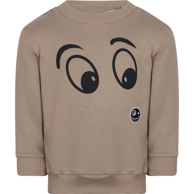 Loud Apparel Eyes print organic cotton fleece logo baby sweatshirt in taupe