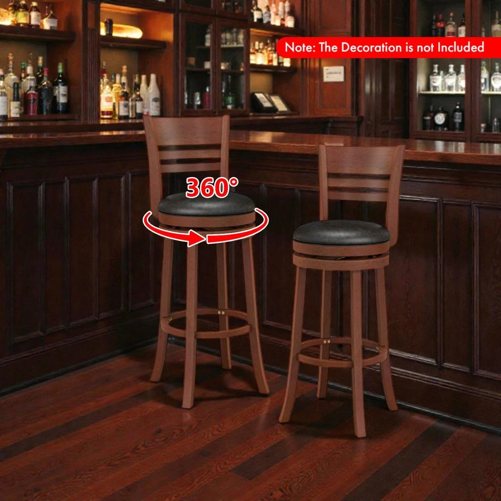 Hivvago Pair of 360° Swivel Bar Stools with PU Leather Seats 2