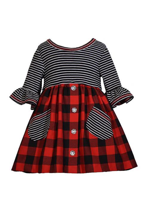 Bonnie Jean Jean Baby Girls 3 4 Sleeve Knit Plaid Babydoll Dress