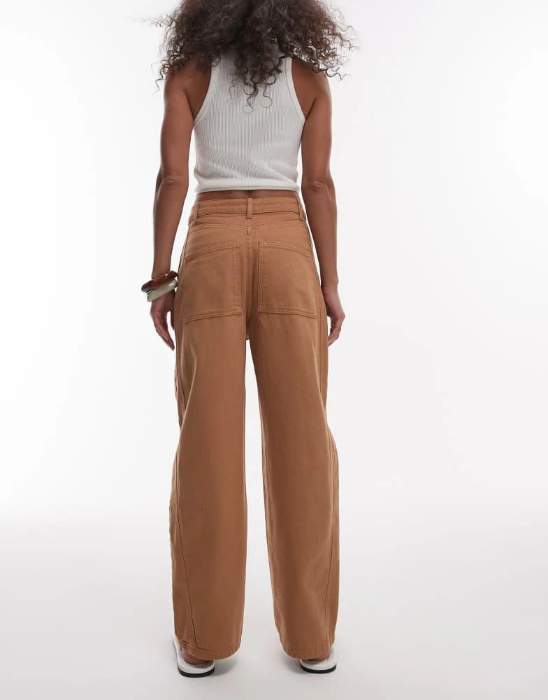 Topshop Topshop relaxed barrel leg trouser with seam detail in tan 3