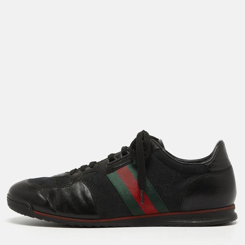 Gucci Gucci Black Leather and GG Canvas Web Low Top Sneakers Size 44.5 1