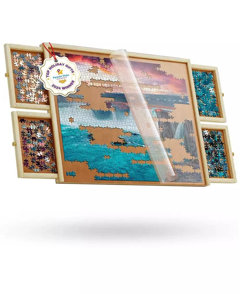 Beyond Innoventions 1000 Piece Wooden Jigsaw Puzzle Board - Non-Rotating Table, 30” X 22”, 4 Drawers
Plastic Cover