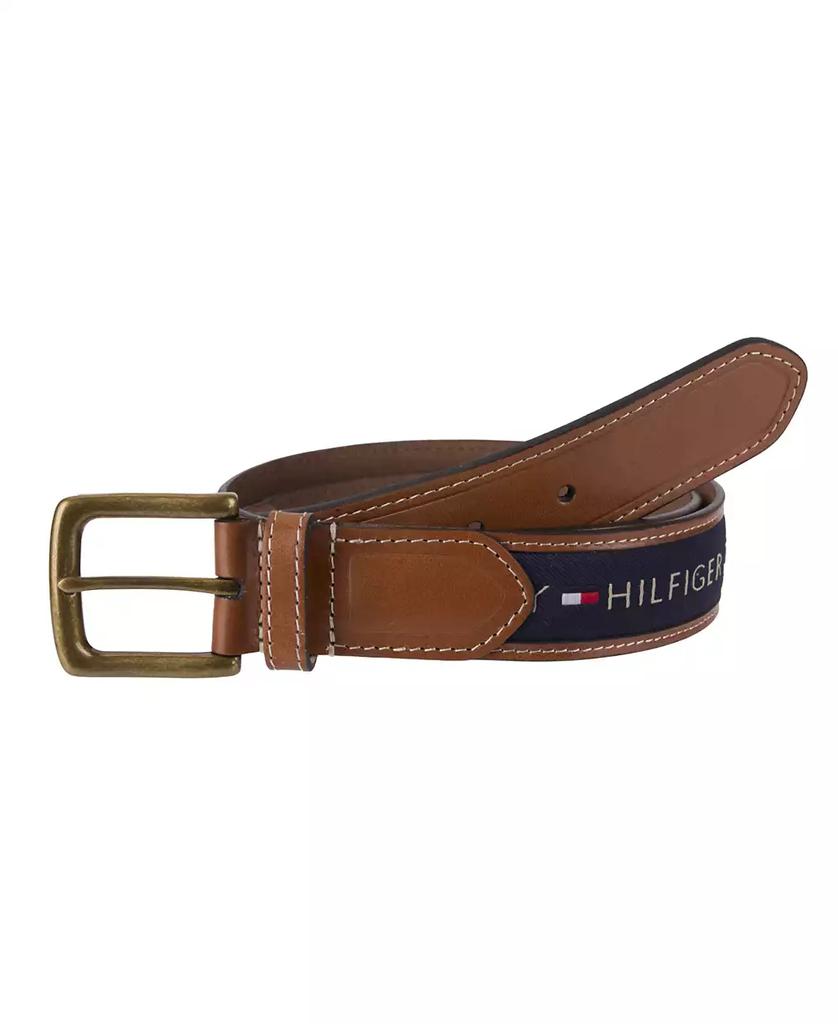 Tommy Hilfiger Men's Tri-Color Ribbon Inlay Leather Belt
