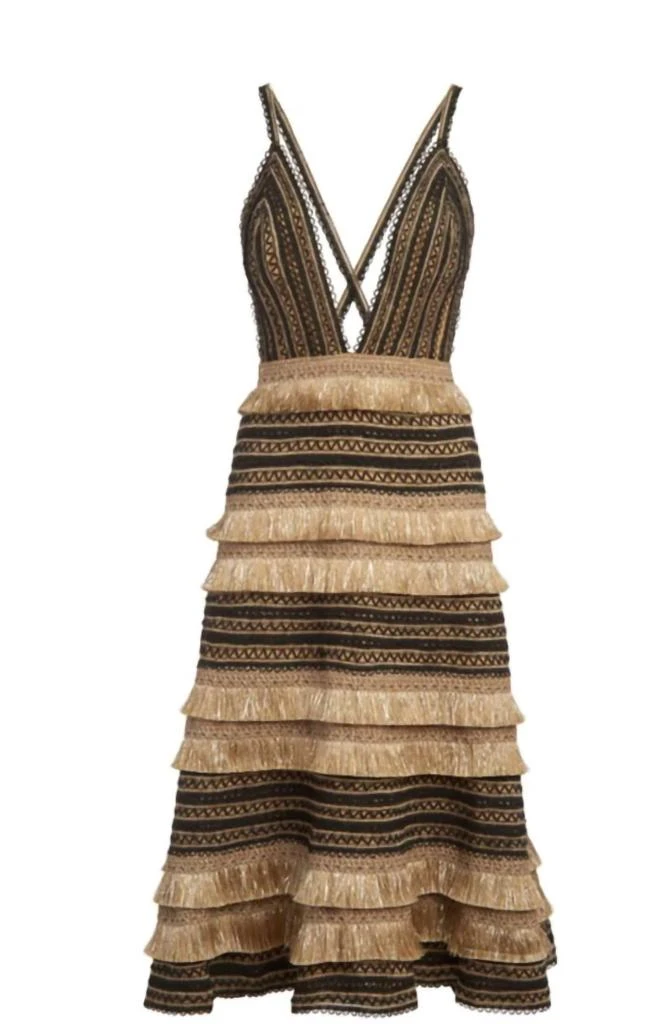 PatBO Fringe Midi Dress In Gold 4