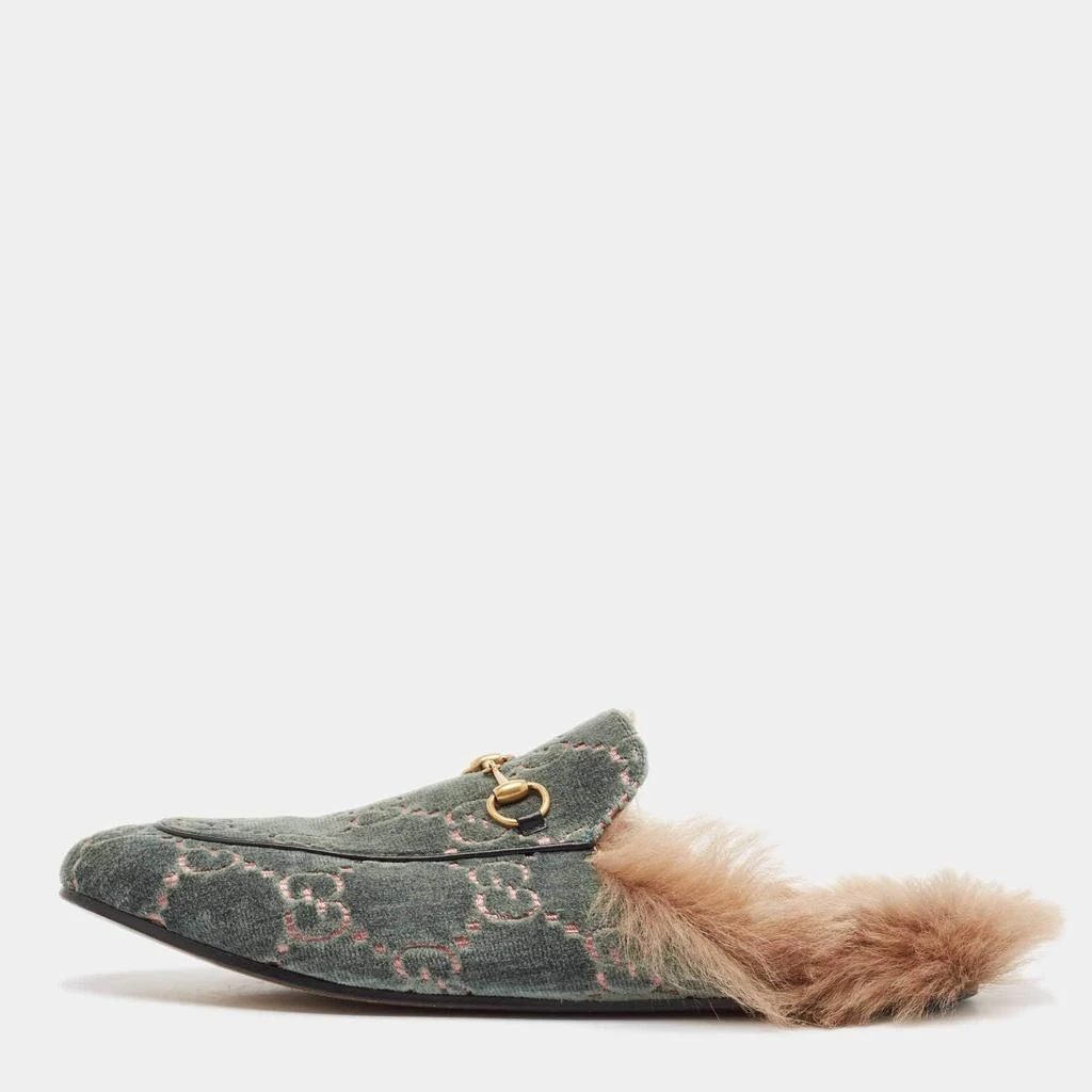 Gucci Gucci Green/Beige Fur and Velvet Princetown Mules Size 42 1