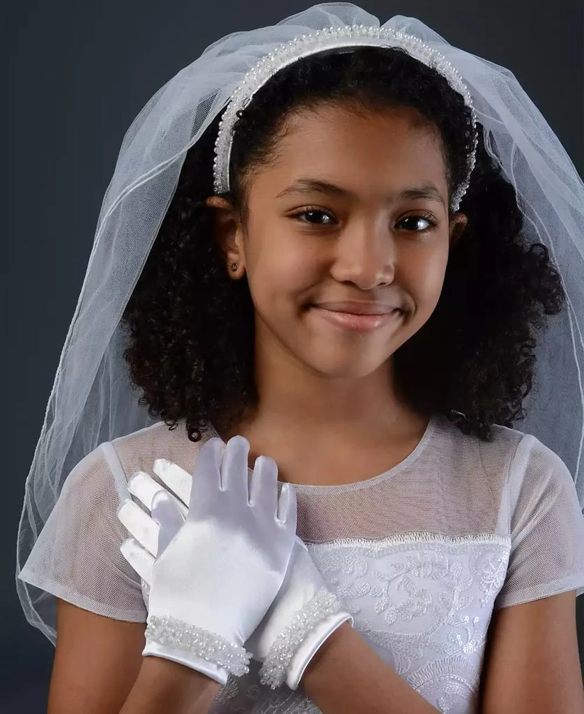 Bonnie Jean Beaded First Communion Headband Double Veil and Gloves 1