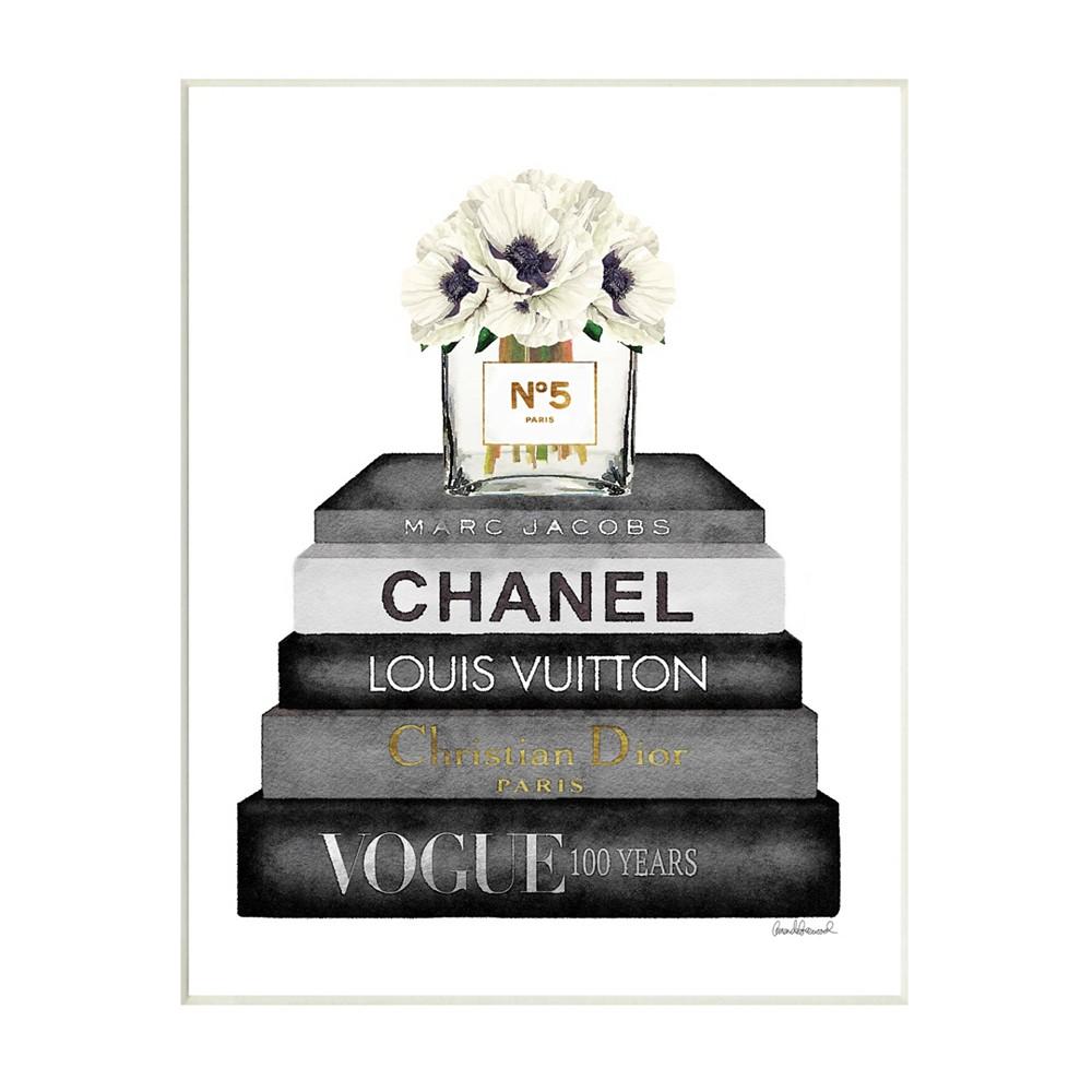 Stupell Industries Fashion Designer Flower Book Stack Black and White Watercolor Wall Plaque Art, 13" x 19"