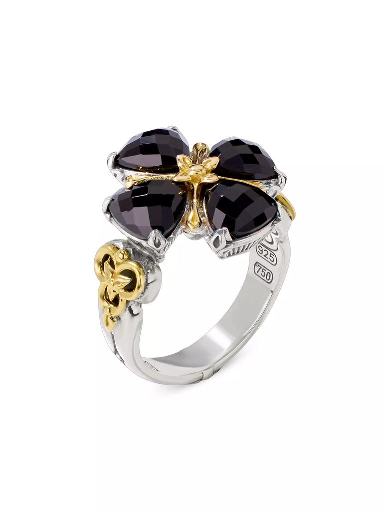 Konstantino Anthos Prism Sterling Silver, 18K Yellow Gold & Black Onyx Flower Ring