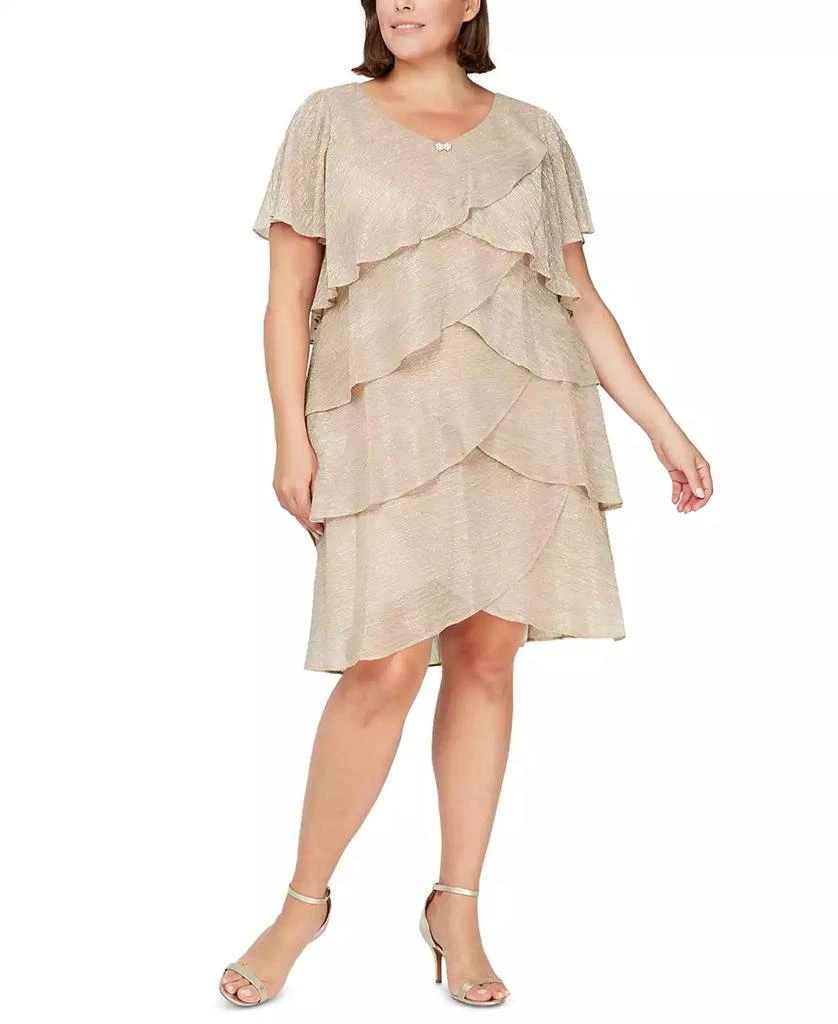 SL Fashions Plus Size Tiered Metallic Dress Dresses Skirts