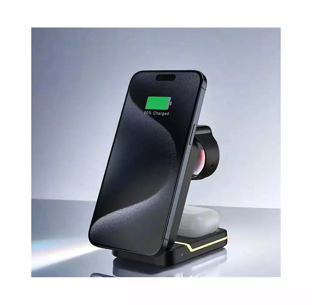 risokeys 3-in-1 Magnetic Wireless Charger with Charging Port - Fast Charging Foldable Stand for Earphones, Watch and Phone 3