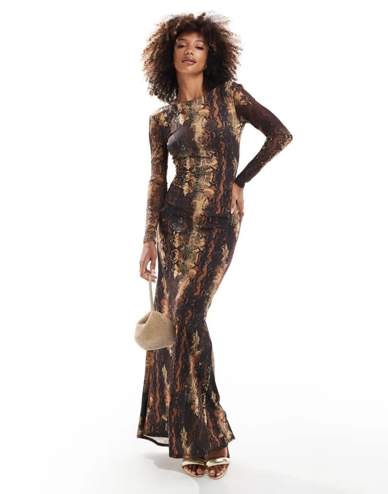 chinese dress ladies Printed Surplice Flounce Sleeve Maxi Dress main image 1