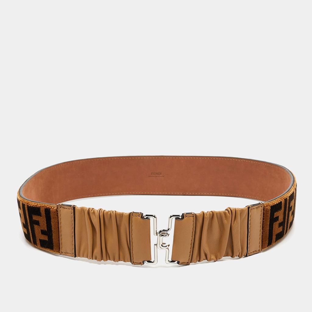Fendi Fendi Brown/Black Zucca Velvet and Pleated Leather Waist Belt 85CM