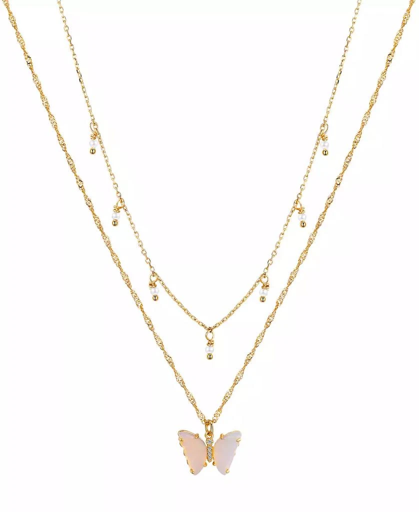Unwritten Opalite Butterfly and Glass Cultivated Pearl Layered Pendant Necklace Set