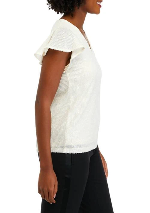 THE LIMITED Limited Womens Flutter Sleeve Sequin Top 3