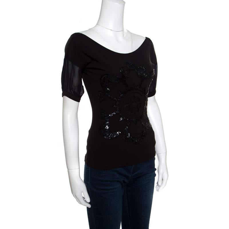 Gianfranco Ferre GF Ferre Black Sequin Embellished Plunge Back Neck Top XXS