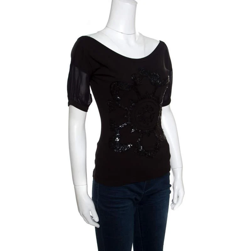 Gianfranco Ferre GF Ferre Black Sequin Embellished Plunge Back Neck Top XXS 2