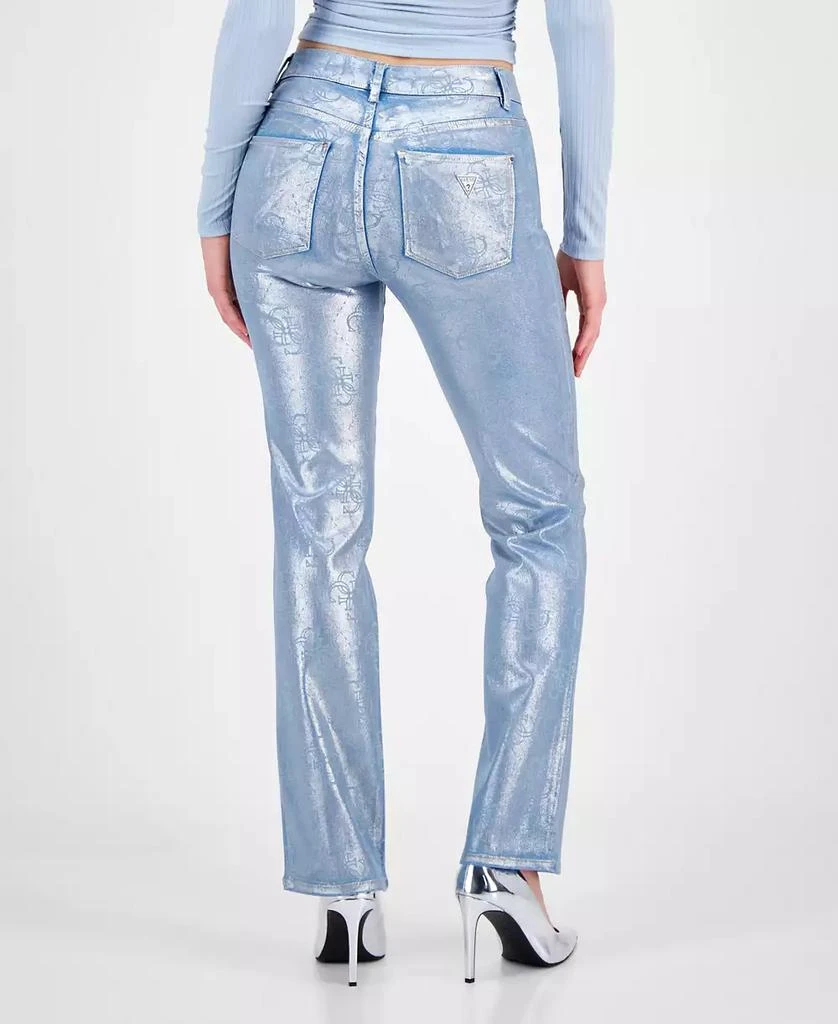 GUESS Women's Dory Signature Foil Straight-Leg Jeans 4